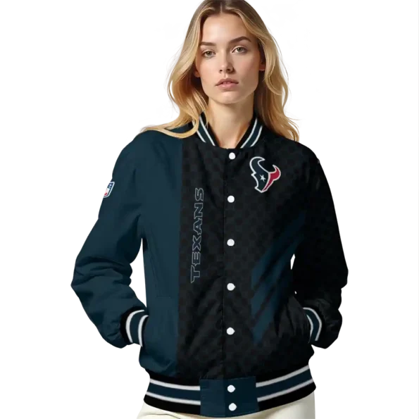 houston texans triple side stripes blue black varsity jacket latest model.webp