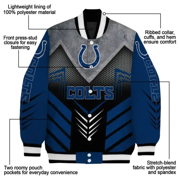 indianapolis colts arrow layer blue black varsity jacket new arrival.webp