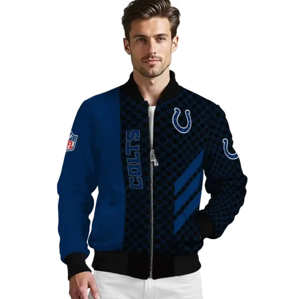 indianapolis colts triple side stripes blue black bomber jacket high quality