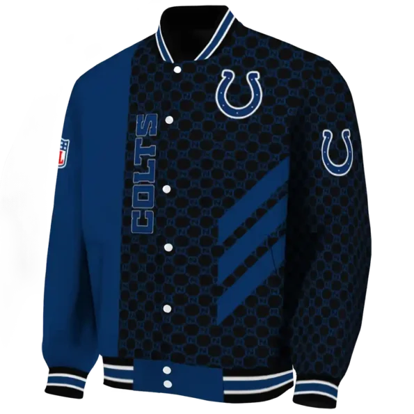 indianapolis colts triple side stripes blue black varsity jacket best selling.webp