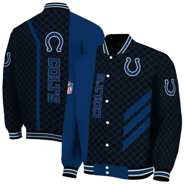 indianapolis colts triple side stripes blue black varsity jacket fashion forward.webp