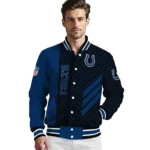indianapolis colts triple side stripes blue black varsity jacket best selling.webp