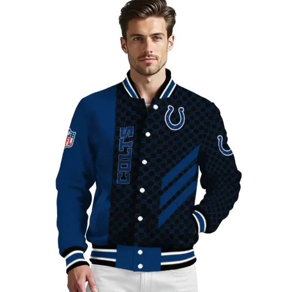 indianapolis colts triple side stripes blue black varsity jacket high quality.webp