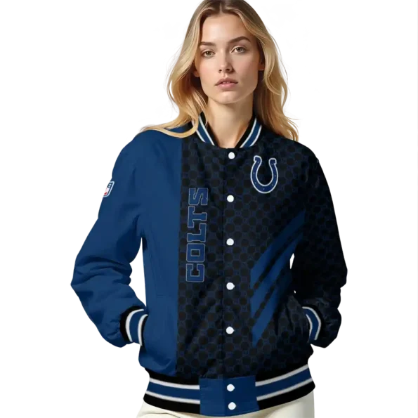indianapolis colts triple side stripes blue black varsity jacket latest model.webp