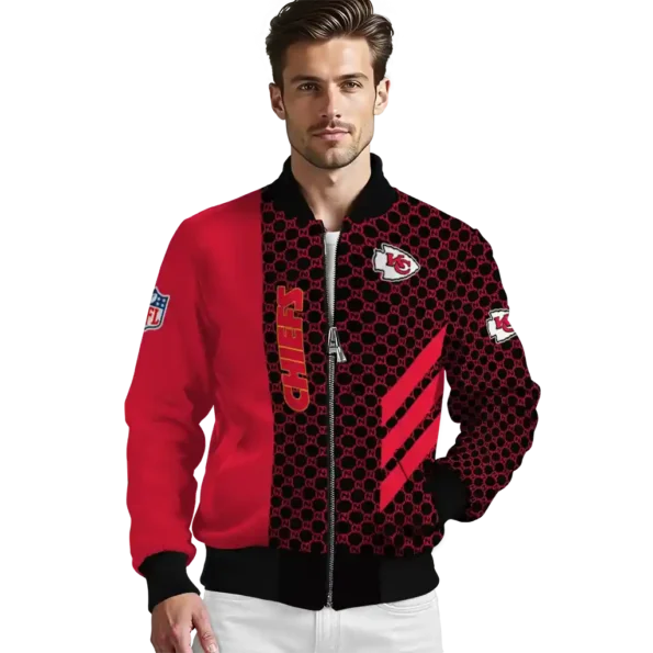kansas city chiefs triple side stripes red black bomber jacket high quality