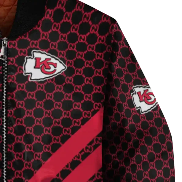 kansas city chiefs triple side stripes red black bomber jacket premium grade