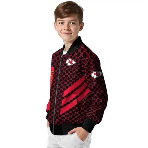 kansas city chiefs triple side stripes red black bomber jacket trendy