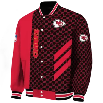 kansas city chiefs triple side stripes red black varsity jacket best selling