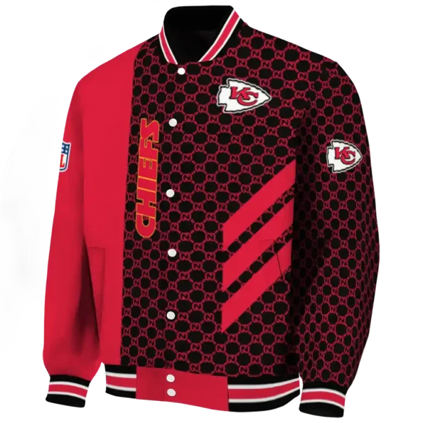 kansas city chiefs triple side stripes red black varsity jacket best selling