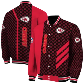 kansas city chiefs triple side stripes red black varsity jacket fashion forward