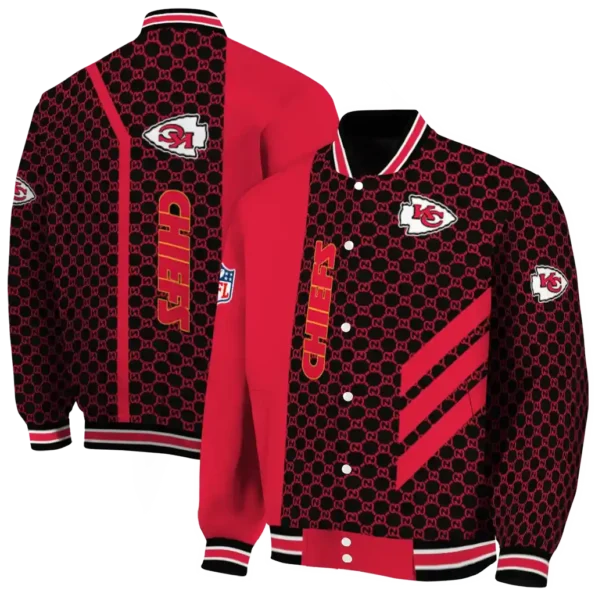kansas city chiefs triple side stripes red black varsity jacket fashion forward