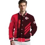 kansas city chiefs triple side stripes red black varsity jacket best selling