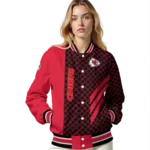kansas city chiefs triple side stripes red black varsity jacket best selling