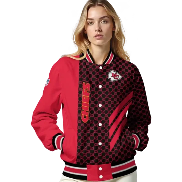 kansas city chiefs triple side stripes red black varsity jacket latest model