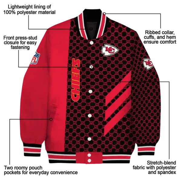 kansas city chiefs triple side stripes red black varsity jacket new arrival