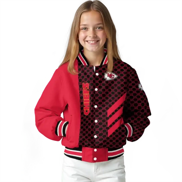 kansas city chiefs triple side stripes red black varsity jacket top rated