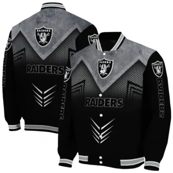 las vegas raiders arrow layer black varsity jacket fashion forward