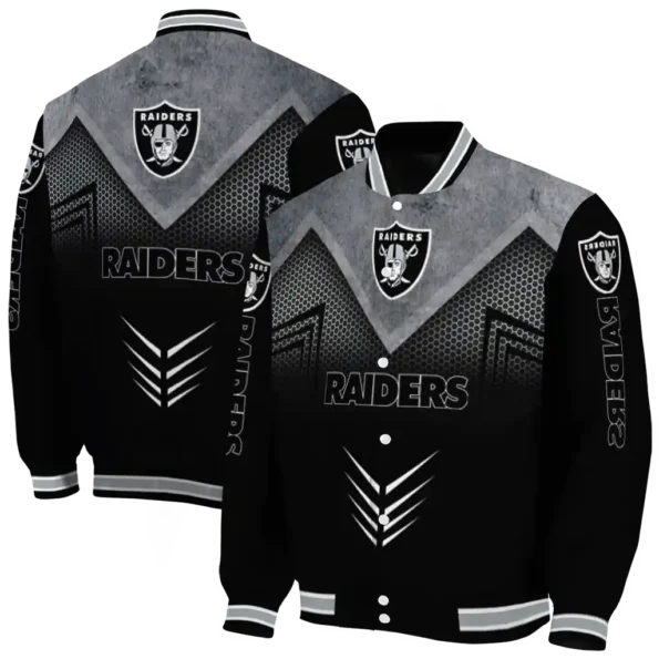 las vegas raiders arrow layer black varsity jacket fashion forward