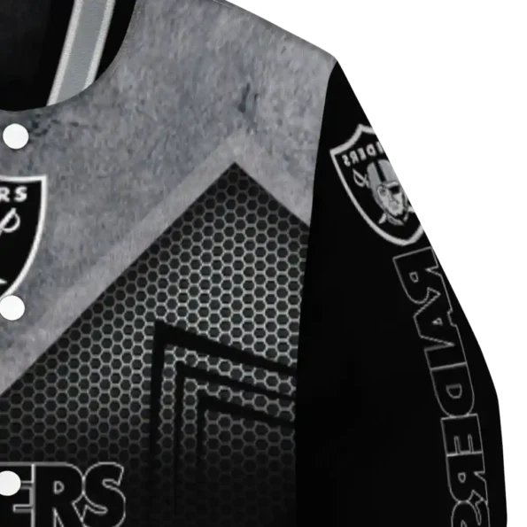 las vegas raiders arrow layer black varsity jacket premium grade