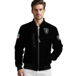 las vegas raiders triple side stripes black bomber jacket best selling