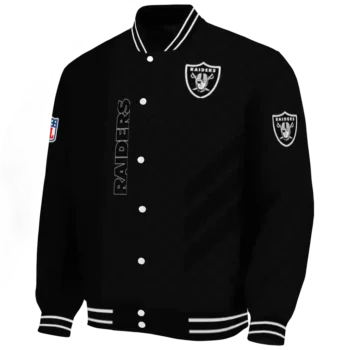 las vegas raiders triple side stripes black varsity jacket best selling