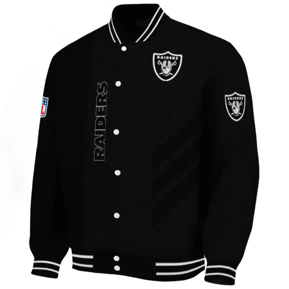 las vegas raiders triple side stripes black varsity jacket best selling