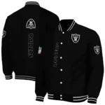 las vegas raiders triple side stripes black varsity jacket best selling