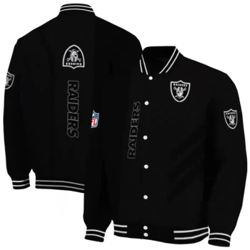 las vegas raiders triple side stripes black varsity jacket fashion forward