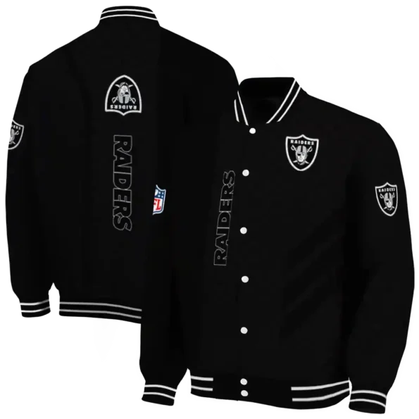 las vegas raiders triple side stripes black varsity jacket fashion forward