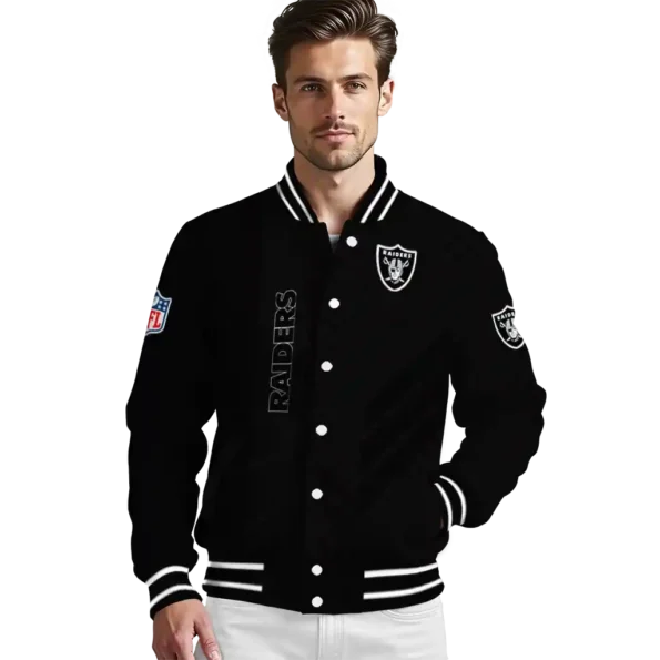 las vegas raiders triple side stripes black varsity jacket high quality