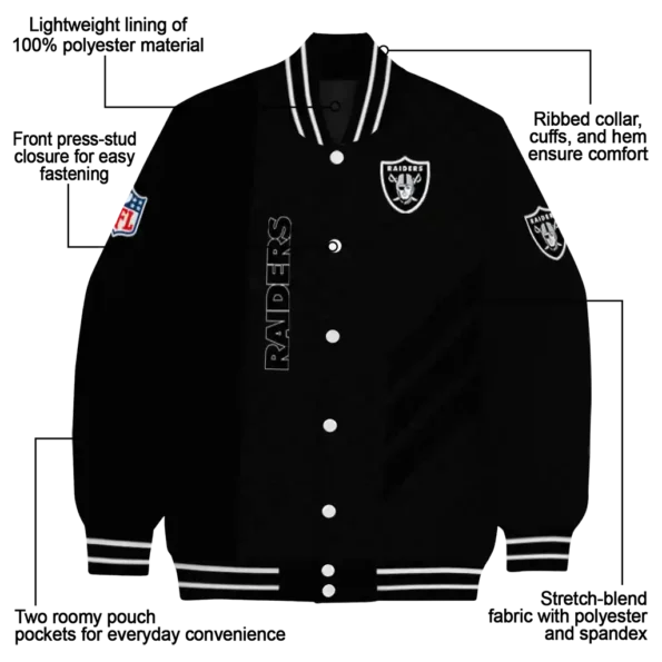 las vegas raiders triple side stripes black varsity jacket new arrival