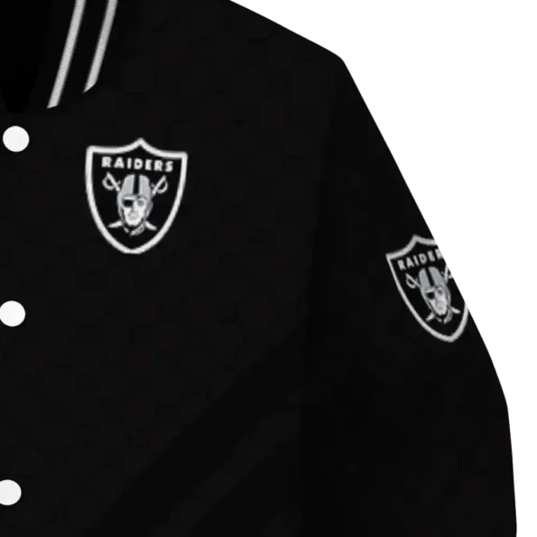 las vegas raiders triple side stripes black varsity jacket premium grade