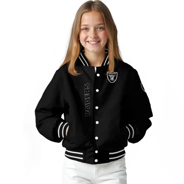 las vegas raiders triple side stripes black varsity jacket top rated