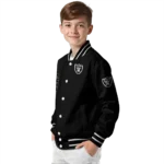 las vegas raiders triple side stripes black varsity jacket best selling