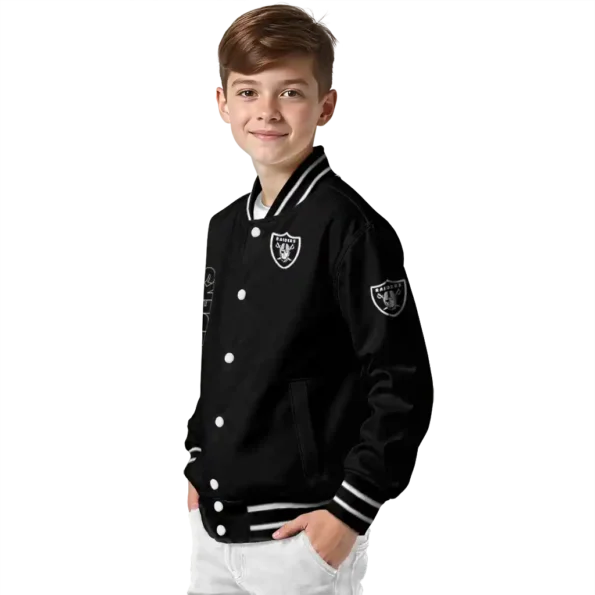 las vegas raiders triple side stripes black varsity jacket trendy
