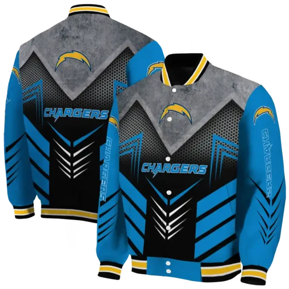 los angeles chargers arrow layer blue black varsity jacket fashion forward