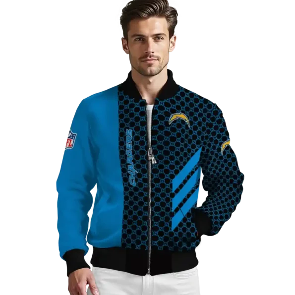 los angeles chargers triple side stripes blue black bomber jacket high quality