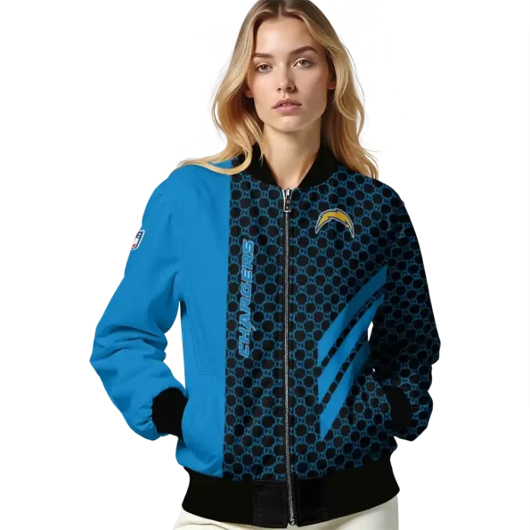 los angeles chargers triple side stripes blue black bomber jacket latest model