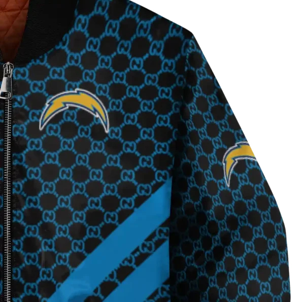 los angeles chargers triple side stripes blue black bomber jacket premium grade