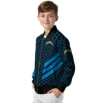 los angeles chargers triple side stripes blue black bomber jacket best selling