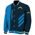 los angeles chargers triple side stripes blue black varsity jacket best selling