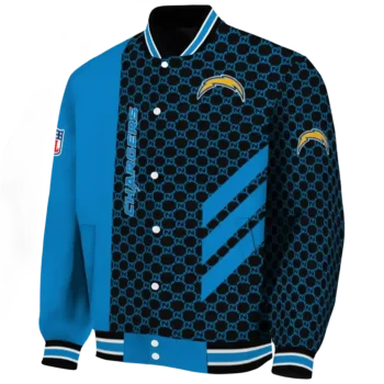 los angeles chargers triple side stripes blue black varsity jacket best selling