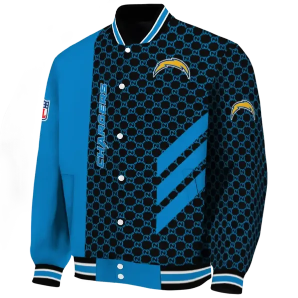 los angeles chargers triple side stripes blue black varsity jacket best selling