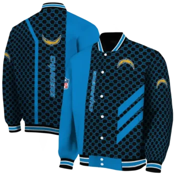 los angeles chargers triple side stripes blue black varsity jacket fashion forward