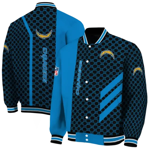 los angeles chargers triple side stripes blue black varsity jacket fashion forward