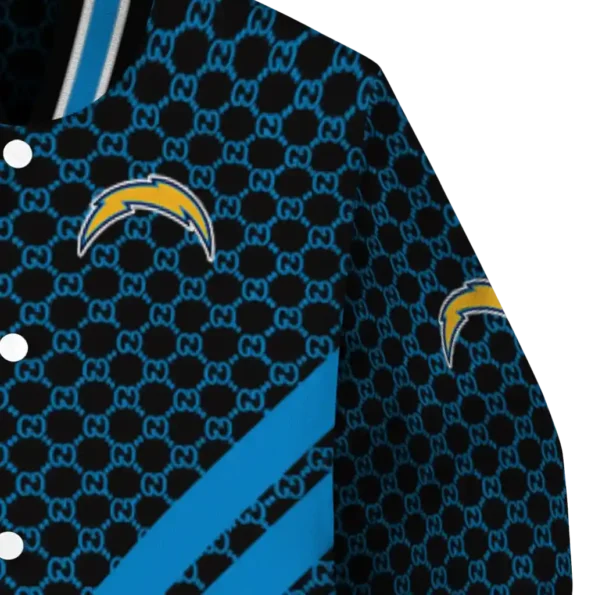 los angeles chargers triple side stripes blue black varsity jacket premium grade