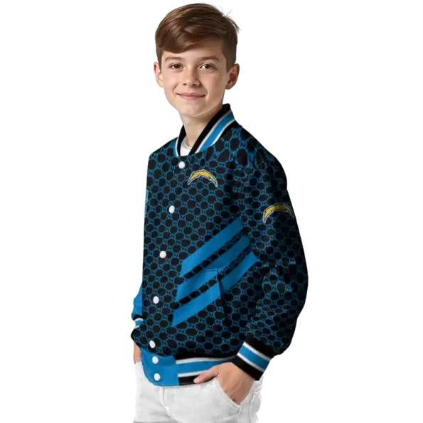 los angeles chargers triple side stripes blue black varsity jacket trendy