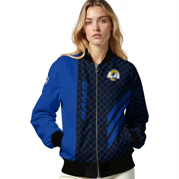 los angeles rams triple side stripes blue black bomber jacket latest model