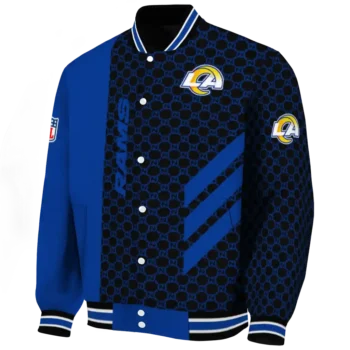 los angeles rams triple side stripes blue black varsity jacket best selling