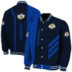 los angeles rams triple side stripes blue black varsity jacket best selling